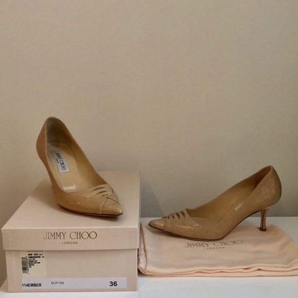 Jimmy Choo Textured Patent Leather Nude Pumps - Picture 2 of 8